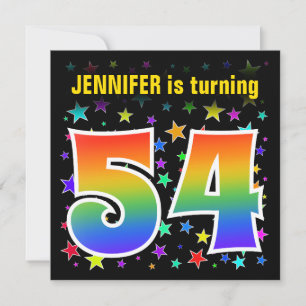 Invitación Estrellas Coloridas + Cumpleaños "54" Patrón Arcoí