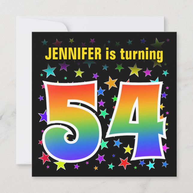 Invitación Estrellas Coloridas + Cumpleaños "54" Patrón Arcoí (Anverso)
