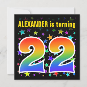Invitación Estrellas coloridas + Patrón Arcoiris "22" Cumplea