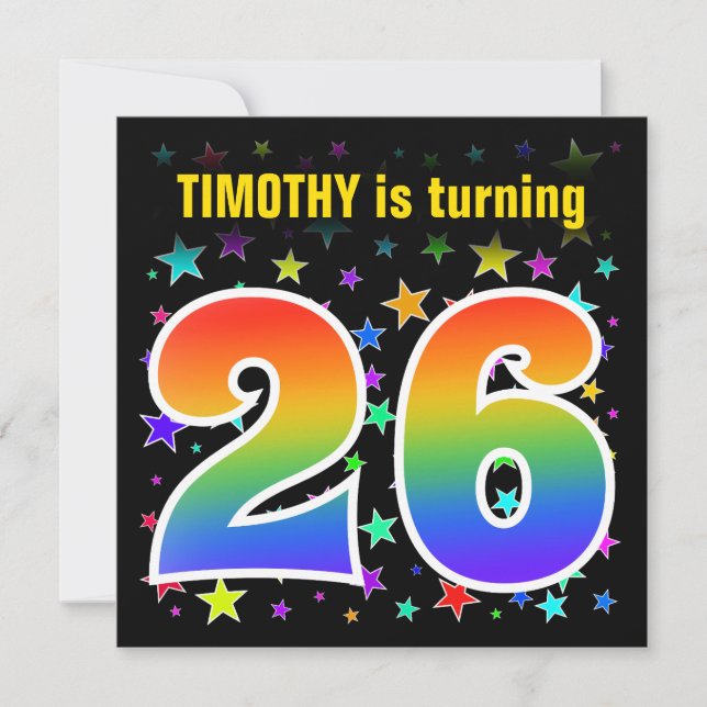 Invitación Estrellas coloridas + Patrón Arcoiris "26" Cumplea (Anverso)