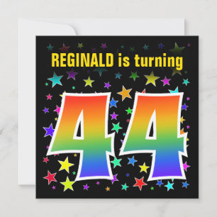 Invitación Estrellas coloridas + patrón arcoiris "44" Cumplea