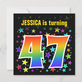 Invitación Estrellas coloridas + patrón arcoiris "47" Cumplea