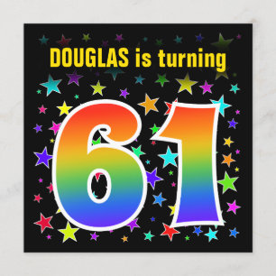 Invitación Estrellas coloridas + Patrón Arcoiris "61" Cumplea