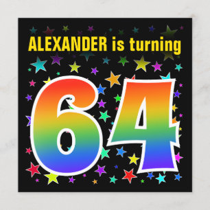 Invitación Estrellas coloridas + Patrón Arcoiris "64" Cumplea