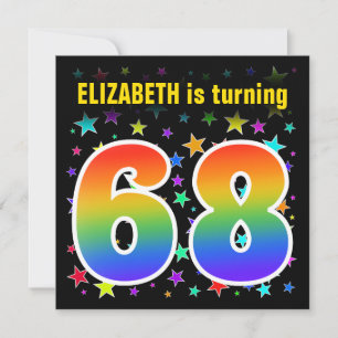 Invitación Estrellas coloridas + Patrón Arcoiris "68" Cumplea