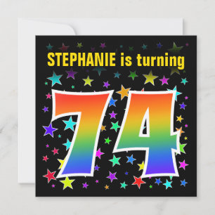 Invitación Estrellas coloridas + Patrón Arcoiris "74" Cumplea