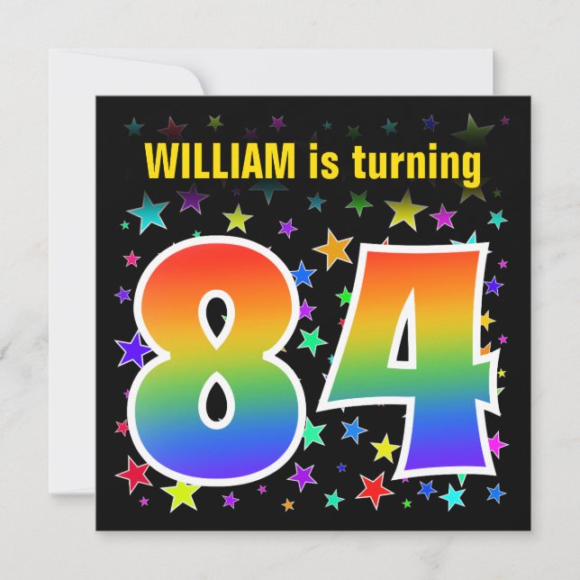 Invitación Estrellas coloridas + Patrón Arcoiris "84" Cumplea (Anverso)