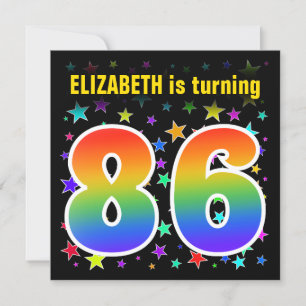 Invitación Estrellas coloridas + Patrón Arcoiris "86" Cumplea
