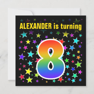 Invitación Estrellas coloridas + Patrón Arcoiris "8" Cumpleañ