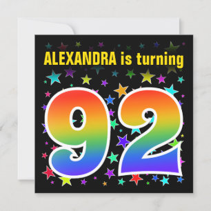 Invitación Estrellas coloridas + Patrón Arcoiris "92" Cumplea