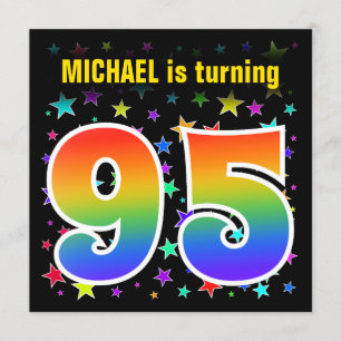 Invitación Estrellas coloridas + Patrón Arcoiris "95" Cumplea