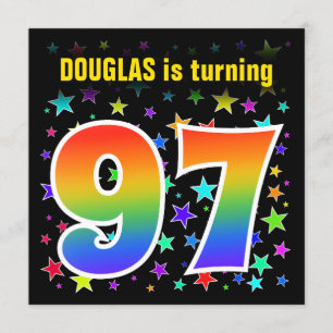 Invitación Estrellas coloridas + Patrón Arcoiris "97" Cumplea
