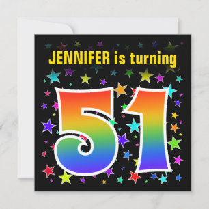 Invitación Estrellas Coloridas + Patrón de Arcoíris "51" Cump