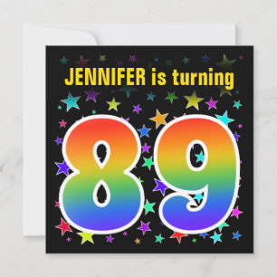Invitación Estrellas Coloridas + Patrón de Arcoíris "89" Cump