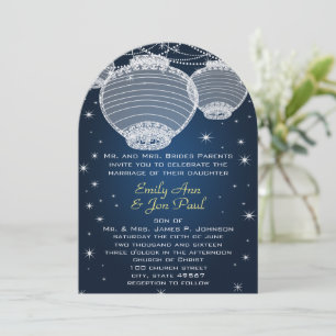 Invitación Estrellas con linternas de plata amarillas de la m