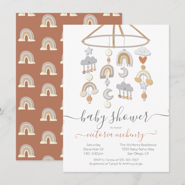 Invitación Estrellas de Boho Moon arrasan con Baby Shower móv (Anverso / Reverso)