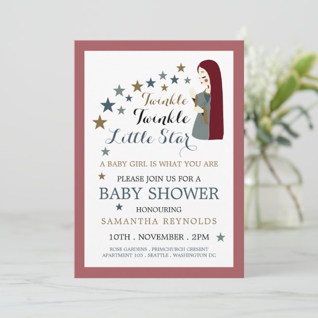 Invitación Estrellas de caída elegantes, Baby Shower Chica (Anverso de pie)