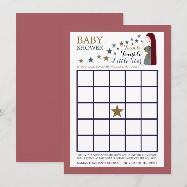 Invitación Estrellas de caída elegantes, Bingo Baby Shower Ch (Anverso / Reverso)