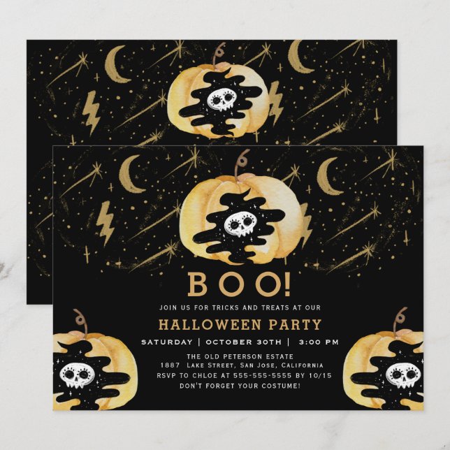 Invitación Estrellas de calabaza de Halloween con diversión n (Anverso / Reverso)