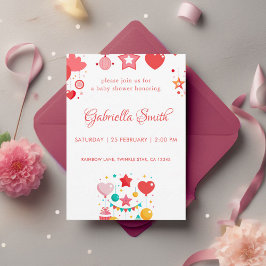 Invitación Estrellas de Chica rojo rompen Baby Shower
