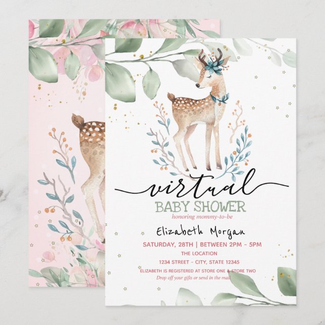 Invitación Estrellas de ciervos bebé dejan regalos virtuales  (Anverso / Reverso)