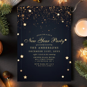 Invitación Estrellas de Confeti Dorado Fiesta de Año Nuevo Az