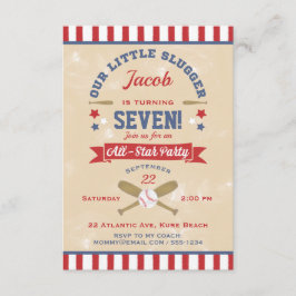 Invitación Estrellas de cumpleaños y rayas de béisbol retro