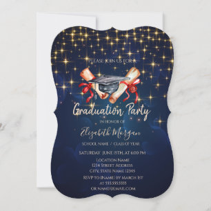 Invitación Estrellas de Diploma de Capa de Grado de Acuarela