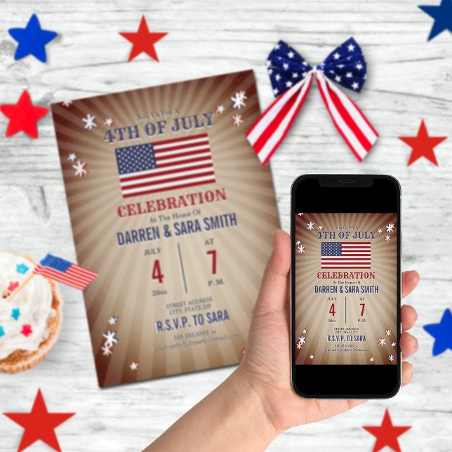 Invitación Estrellas de época Bandera estadounidense 4 de jul (Subido por el creador)