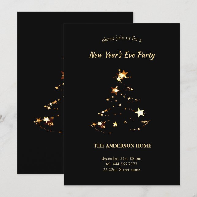 Invitación Estrellas de esparkling de oro (Anverso / Reverso)