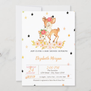 Invitación Estrellas de flores de ciervo bebé, Princesa Baby