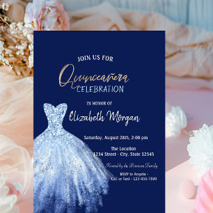 Invitación Estrellas de Galaxia de Vestido Azul Navy Azul Qui