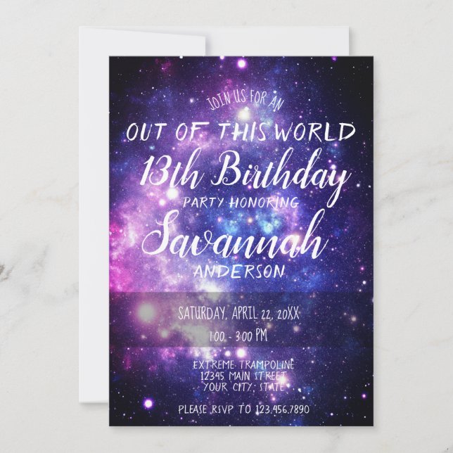 Invitación Estrellas de galaxia fuera de este cumpleaños espa (Anverso)