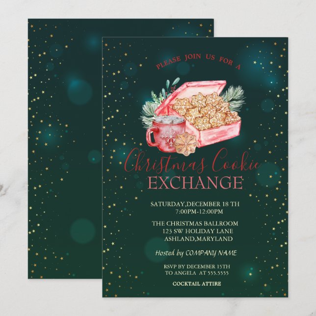 Invitación Estrellas de Galletas de Navidad Navidad Verde (Anverso / Reverso)