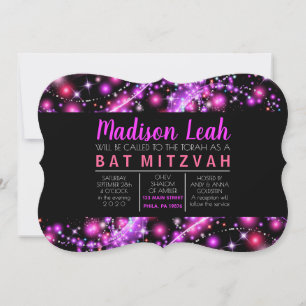Invitación ESTRELLAS DE GLOWING DE PINK Bat Mitzvah Invitació