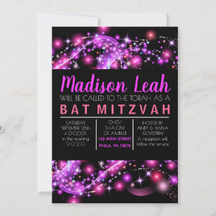 Invitación ESTRELLAS DE GLOWING DE PINK Bat Mitzvah Invitació