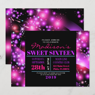 Invitación ESTRELLAS DE GLOWING PINK Dulce Dieciséis Invitaci