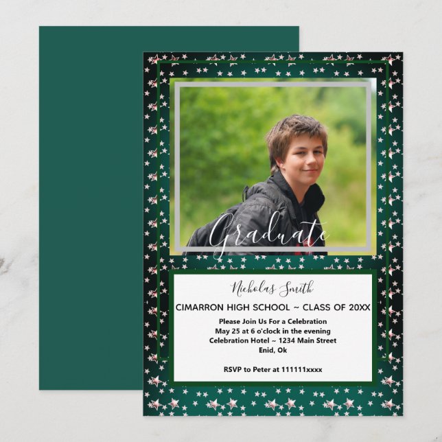 INVITACIÓN ESTRELLAS DE GRADO MODERNAS VERDES | PARTE DE GRAD (Anverso / Reverso)