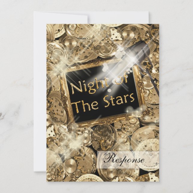 Invitación Estrellas de Hollywood negro dorado (Anverso)
