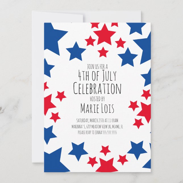Invitación Estrellas de la frontera para fiesta del 4 de juli (Anverso)