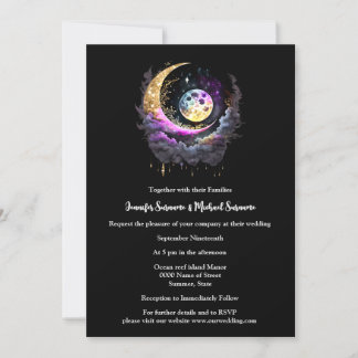 Invitación Estrellas de la luna noche estrellada celestial mí