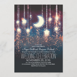 Invitación Estrellas de la luna y luces de cadena Boda de ver