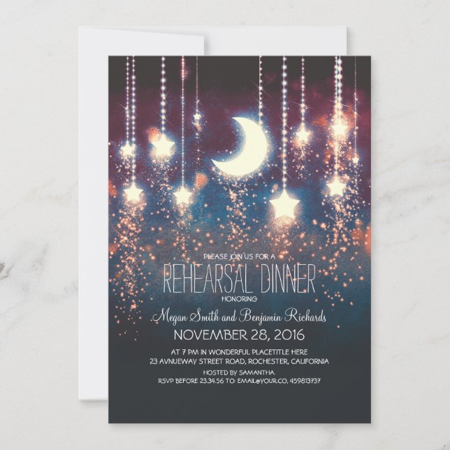 Invitación Estrellas de la luna y luces de cuerdas ensayo Cen (Anverso)