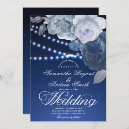 Invitación Estrellas de luces de cadena Boda elegante azul