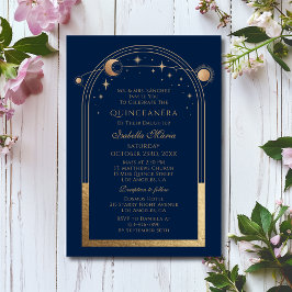 Invitación Estrellas de luna de oro azul celestial Quinceañer