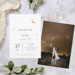 Invitación Estrellas de luna de oro celestial Foto Boda de có