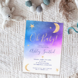 Invitación Estrellas de luna de oro fino color rosa acuarela 