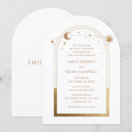 Invitación Estrellas de luna de sol de oro blanco celestial
