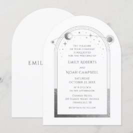 Invitación Estrellas de luna de sol de plata blanca celestial