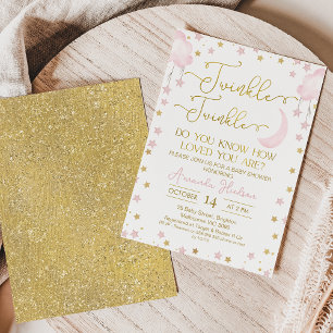 Invitación Estrellas de luna rosa Twinkle Little Star Baby Sh